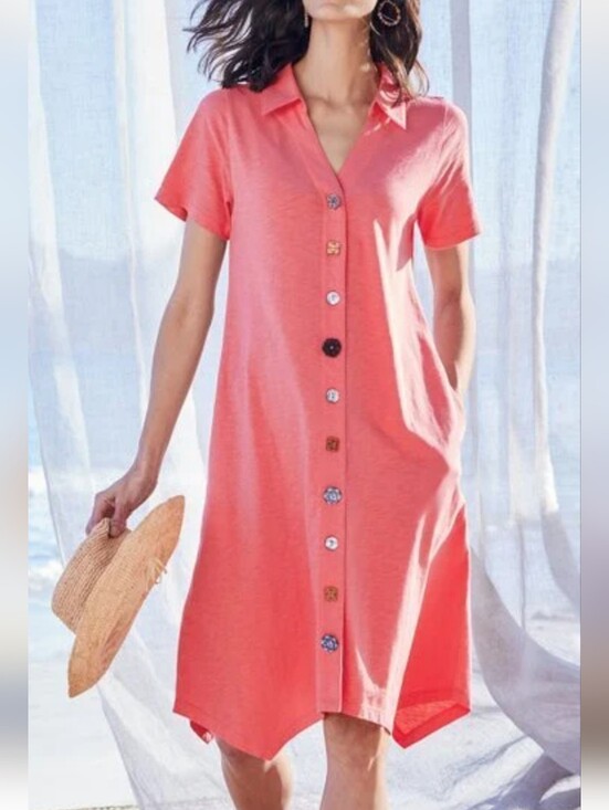 Soft Surroundings Dresses & Skirts - NWOT Soft Surroundings Danielle Button Coral T-shirt Dress with pockets Size XL